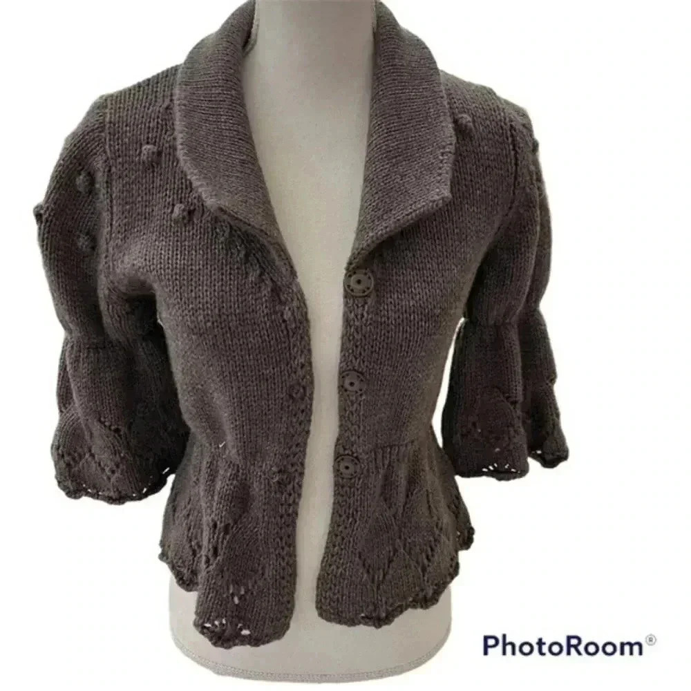 HEKLA & Co Made in Italy Womens Gray Wool Blend Cardigan wrap Sweater Si… - Picture 7 of 13